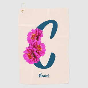 Serviette De Golf Fleurs de Zinnia Monogramme Initiale C Personnalis