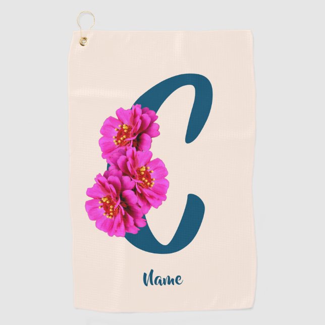 Serviette De Golf Fleurs de Zinnia Monogramme Initiale C Personnalis (Devant)