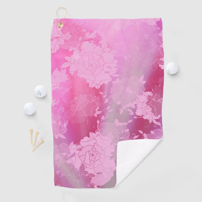 Serviette De Golf fleurs japonaises motifs roses (En situation)