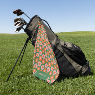 Serviette De Golf Fleurs Rétro Mignonnes Personnalisées Damier Rose