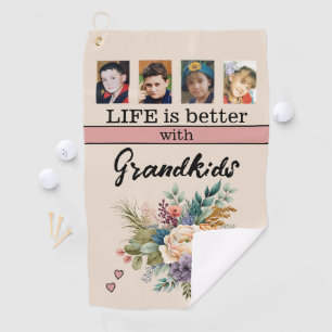 Serviette De Golf Fleurs rose personnalisées pour 4 photos de petits