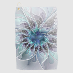 Serviette De Golf Floraison, Abstraite Fleur Bleue Moderne Art Fract