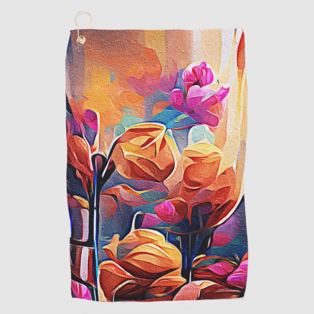 Serviette De Golf Floral Abstract Art Orange Red Blue Flowers (Devant)