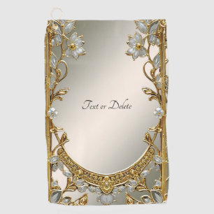 Serviette de golf Floral Blanc Or Orné