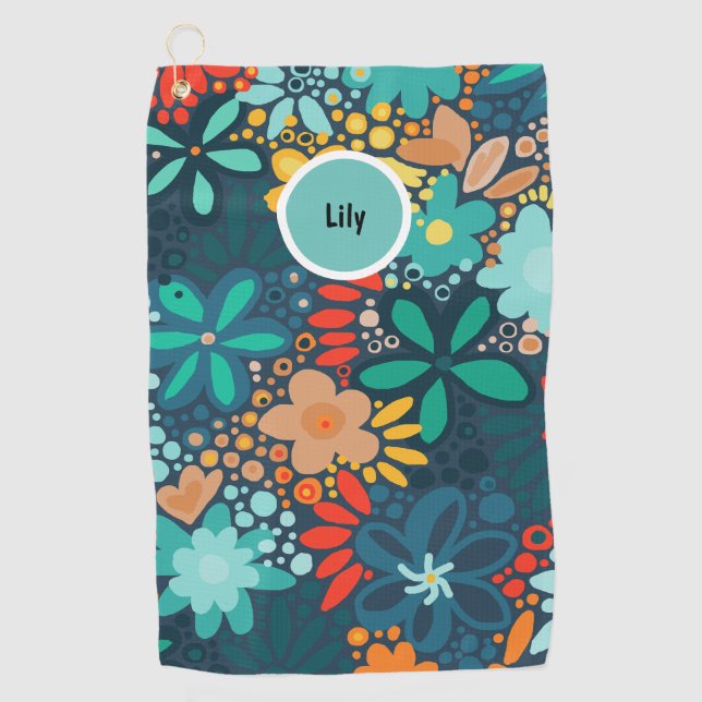 Serviette De Golf Floral bleu foncé moderne (Devant)