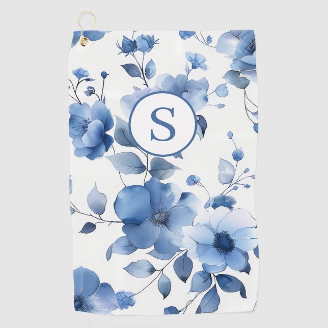 Serviette De Golf Floral bleu personnalisé (Devant)