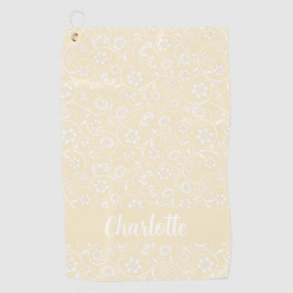 Serviette De Golf Floral Jaune Et Blanc Nom Personnalisé Femmes