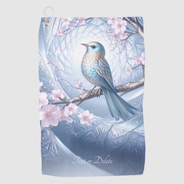 Serviette de golf florale Oiseau Bleu (Devant)