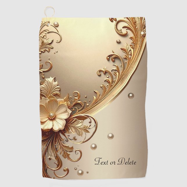 Serviette de golf florale ornée dorée (Devant)