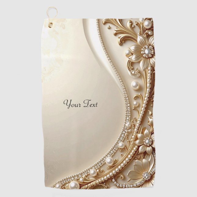Serviette de golf florale ornée élégante en or (Devant)
