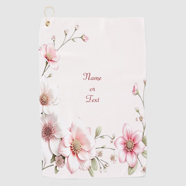 Serviette de golf florale rose et blanche élégante (Devant)
