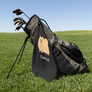Serviette De Golf Fluffy Poméranien mignon chien avec nom personnali
