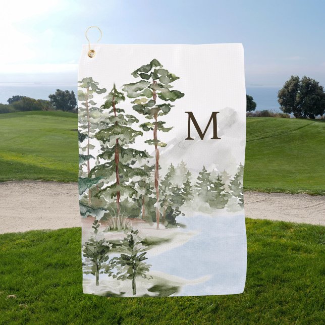 Serviette De Golf Forêt de pins verts et lac monogrammés (In situ)