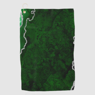 Serviette De Golf Forêt Glamouruse Vert Marbre Chic Paillettes Argen