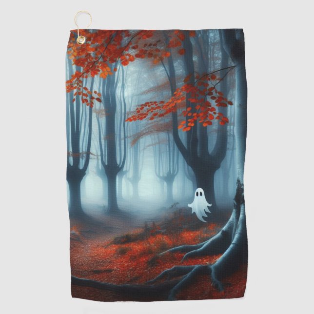 Serviette De Golf Forêts éffrayantes d'automne avec un fantôme (Devant)
