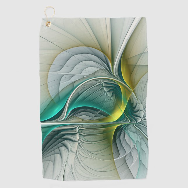 Serviette De Golf Fractale hypnotique abstraite dorée turquoise sarc (Devant)