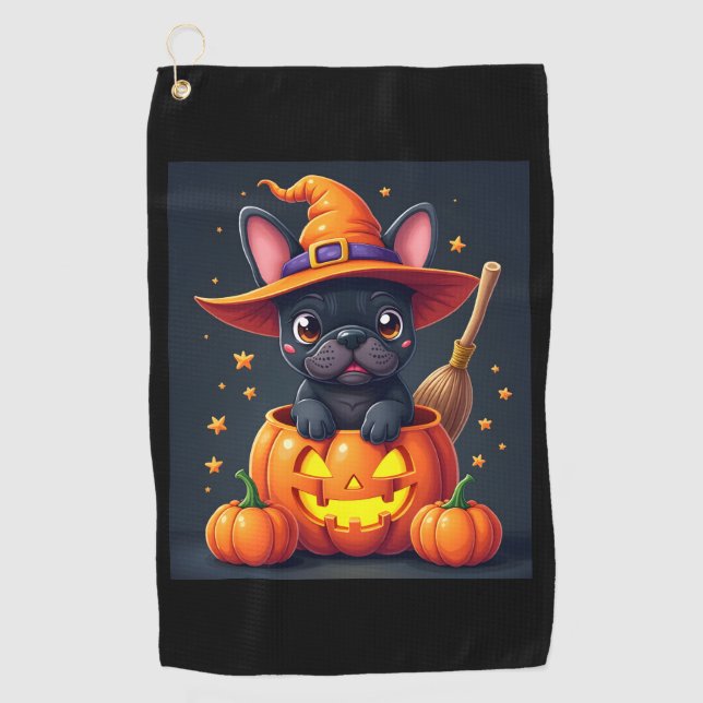 Serviette De Golf Française Bulldog sorcière Citrouille Halloween Ho (Devant)