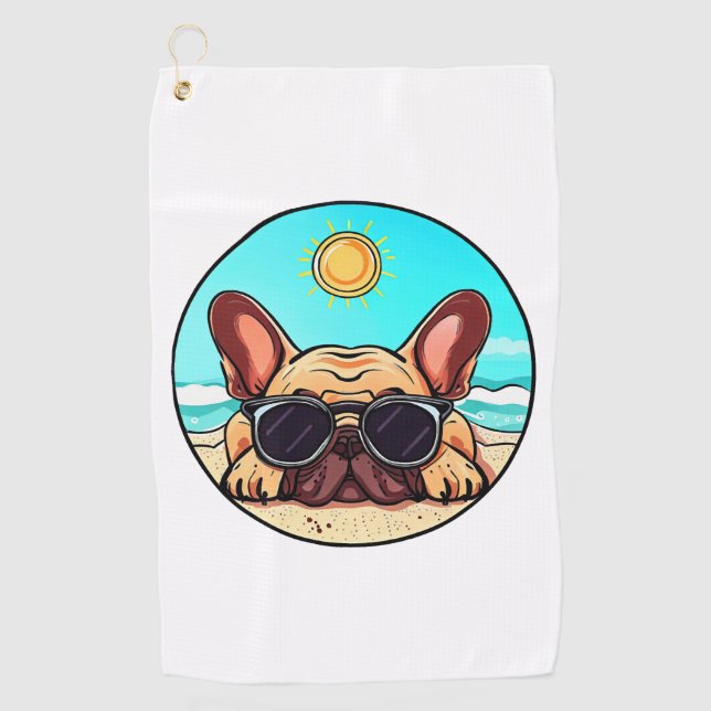 Serviette De Golf Frenchie Profitant De La Plage (Devant)