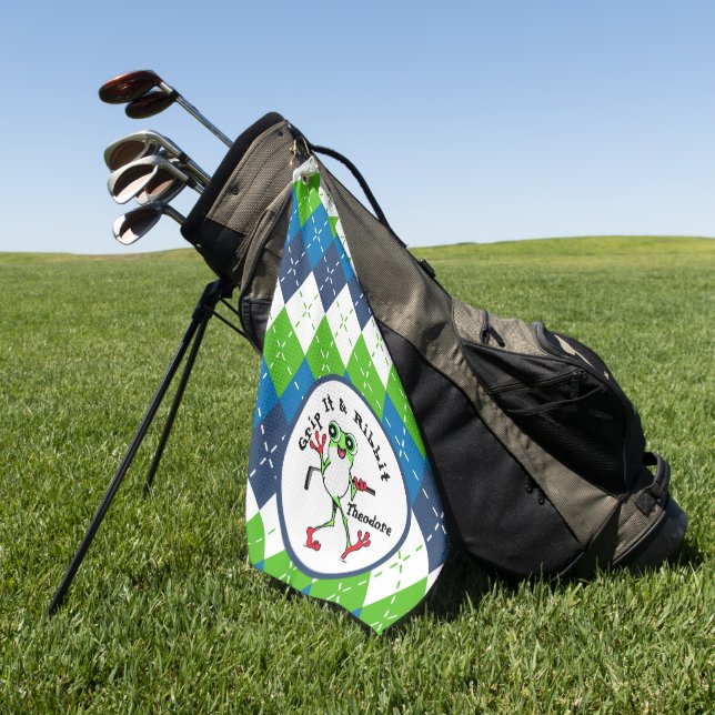 Serviette De Golf Frog Golfing Grip It et Ribbit Blue Green Jacquard (Vert)