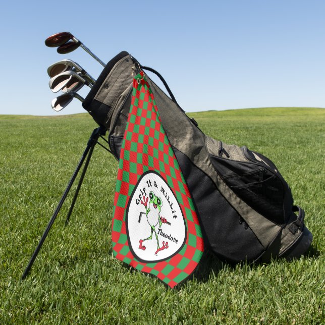 Serviette De Golf Frog Golfing Grip It et Ribbit Red & Green Checks (Vert)
