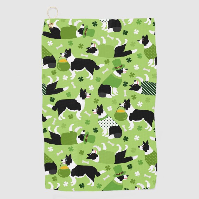 Serviette De Golf Frontale de la Saint Patrick Collie Motif (Devant)