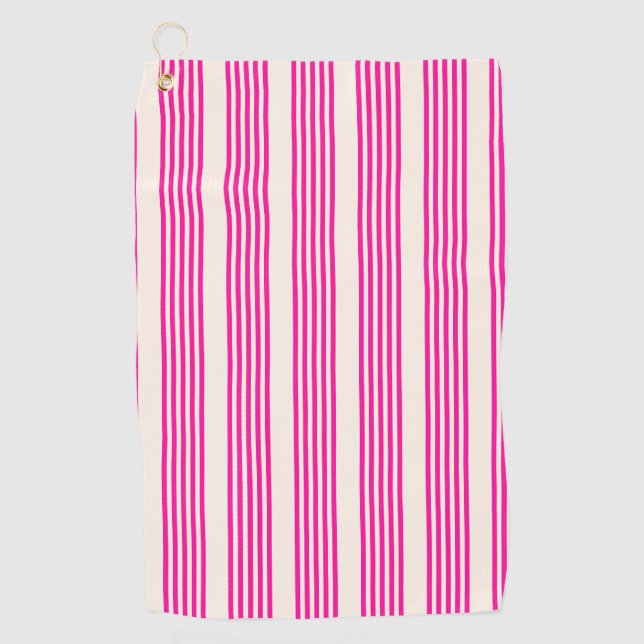 Serviette De Golf Fuchsia et beige cinq rayures motif (Devant)