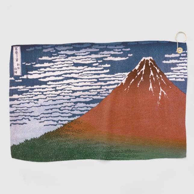 Serviette De Golf Fuji rouge, Aka Fujiyama Volcan Katsushika Hokusai (Horizontal)