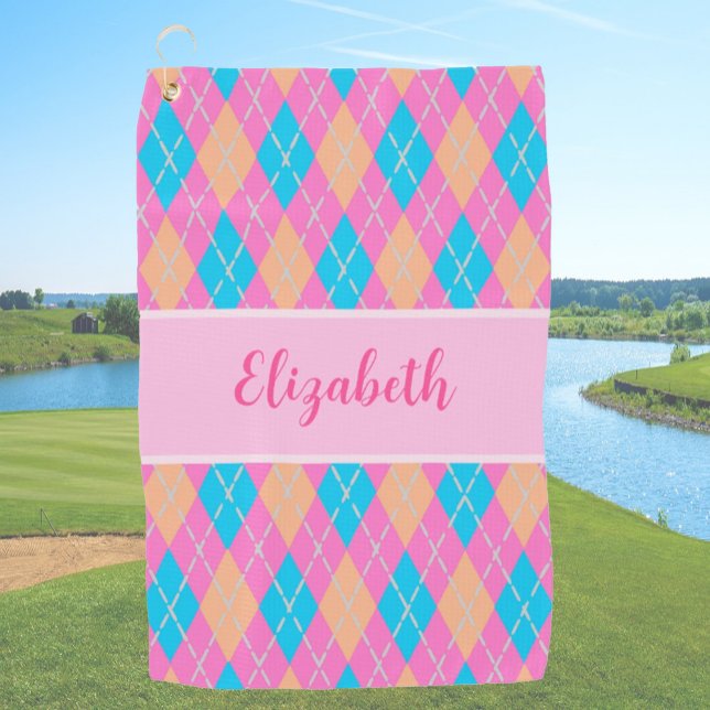 Serviette De Golf Fun Bright rose preppy Jacquard nom personnalisé d (Créateur téléchargé)