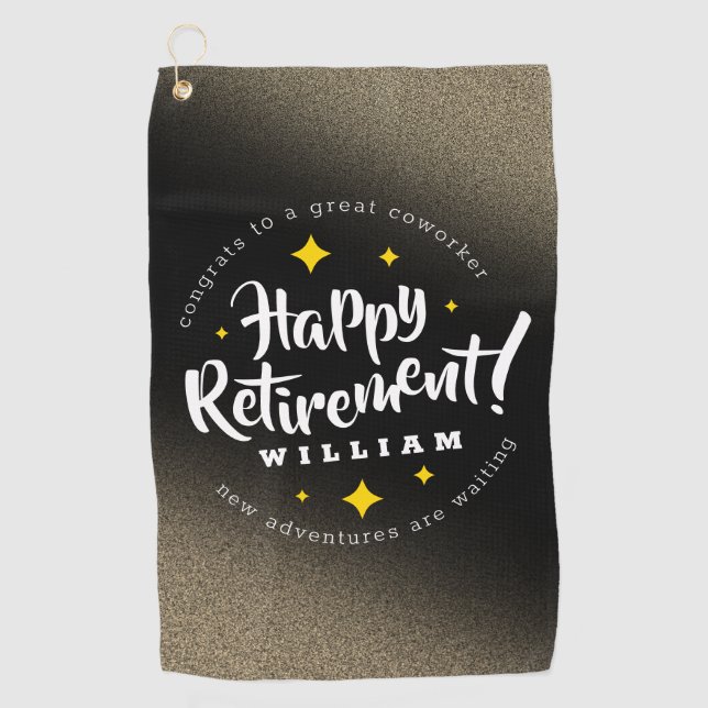 Serviette De Golf Fun Gold Glitter Stars Retirement New Adventures (Devant)