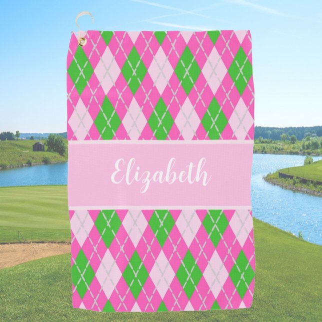 Serviette De Golf Fun Moderne rose preppy Jacquard nom personnalisé  (Créateur téléchargé)