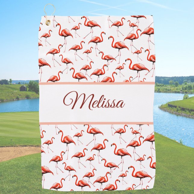 Serviette De Golf Fun pink and white custom monogram ladies flamingo (Créateur téléchargé)