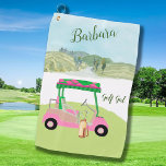Serviette De Golf Fun Pink Golf Panier Pittoresque Nom personnalisé<br><div class="desc">Une touche d'humour de golf pour la petite amie de votre vie, qui va s'amuser avec celle-ci — une voiturette de golf glam pour l'amoureux du golf qui aime jouer avec style — ou qui aime juste jouer — personnalisée avec son prénom — personnalisée et unique. Ou, prenez-en un pour...</div>
