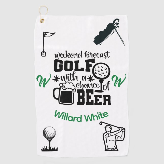 Serviette De Golf Funny Bière Boire Monogramme Nommé (Devant)