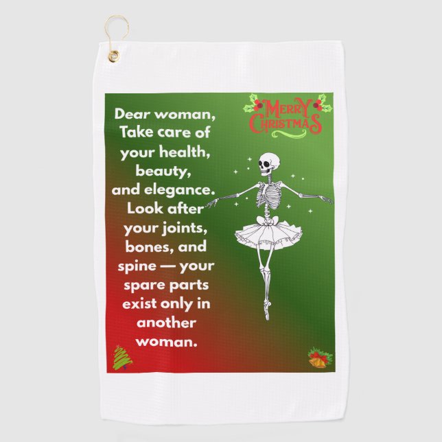 Serviette De Golf Funny Christmas Skeleton Wishes for woman Holiday  (Devant)