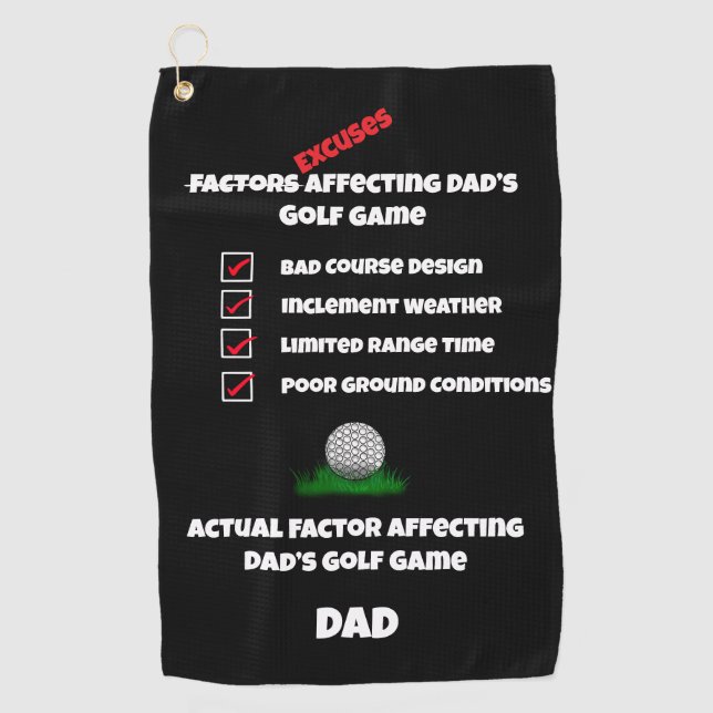 Serviette De Golf Funny Excuses Classique Noir et Blanc (Devant)