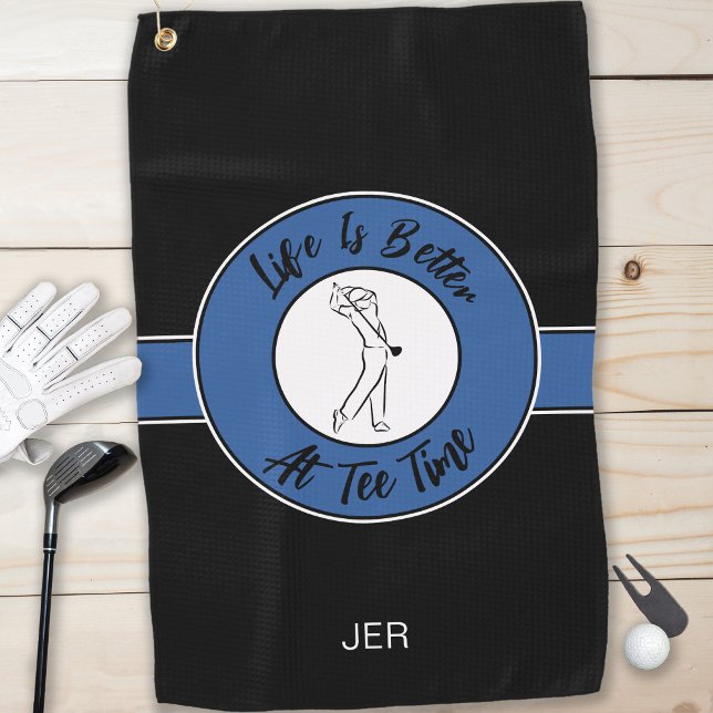 Serviette De Golf Funny Golfer Tee Humour Sports Monogramme Noir Ble (Funny Golfer Tee Time Humor Sports Monogrammed Initials  Black Blue Golf Towel For Him)