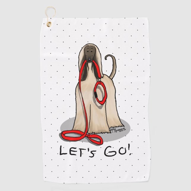 Serviette De Golf Funny Let's Go! Walk Afghan Hound (Cream) (Devant)