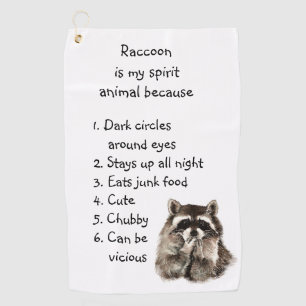 Serviette De Golf Funny Raccoon Spirit Animal Humour mignon Aquarell