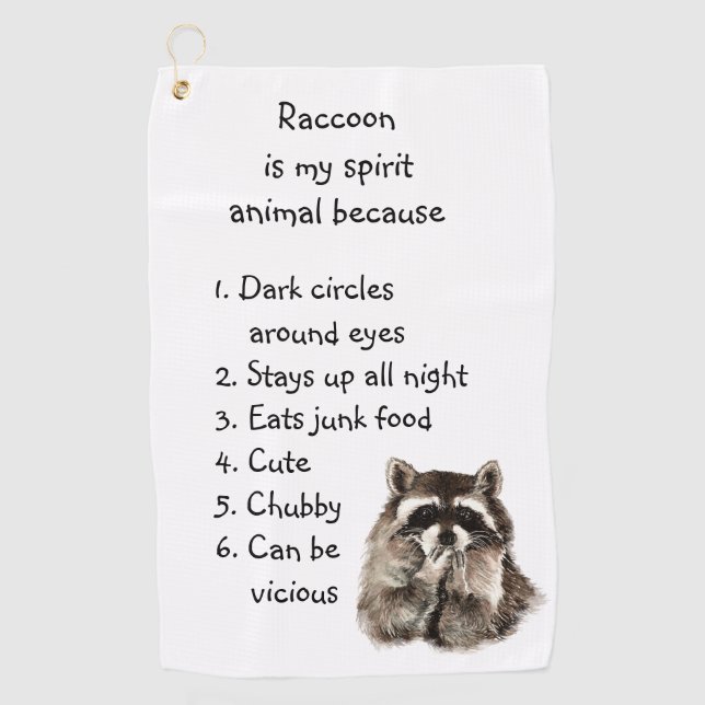 Serviette De Golf Funny Raccoon Spirit Animal Humour mignon Aquarell (Devant)