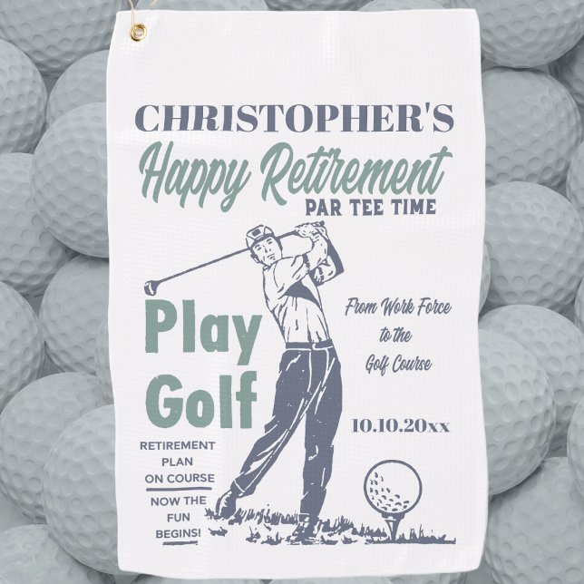 Serviette De Golf Funny Retraite Golfer Thème Retro Golf (Golf Happy Retirement Monogrammed Golf Towel for your favorite golfer. Funny retirement gift.)