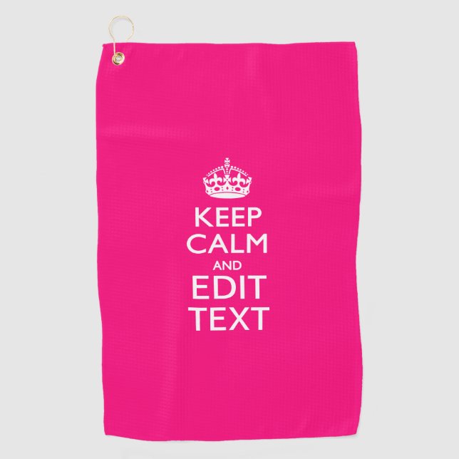 Serviette De Golf Gardez le calme et votre texte sur Accent Fuchsia  (Devant)