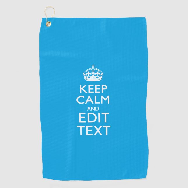 Serviette De Golf Gardez le calme et votre texte sur Accent Sky Blue (Devant)