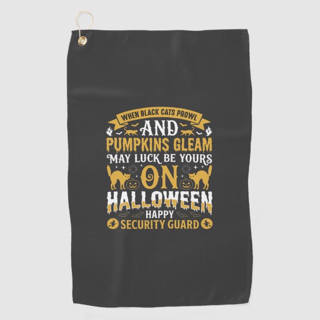 Serviette De Golf Gardien de sécurité Halloween chats noirs et citro (Devant)