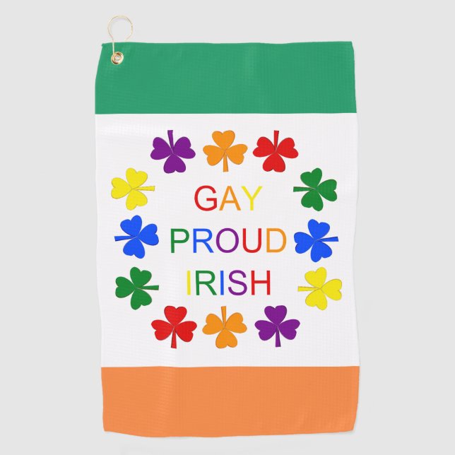 Serviette De Golf Gay Fier Irlandais LGBT Rainbow Shamrocks (Devant)