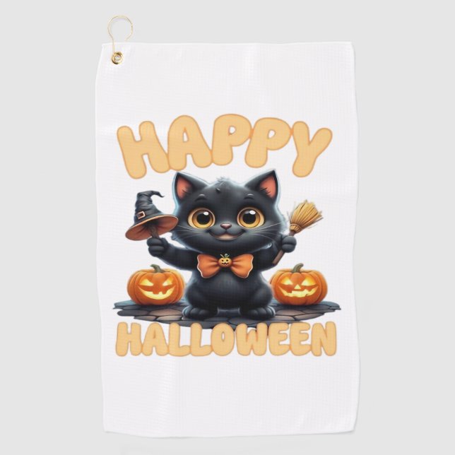 Serviette De Golf Ghost Cat Tee, Chemise Halloween, Éffrayante migno (Devant)