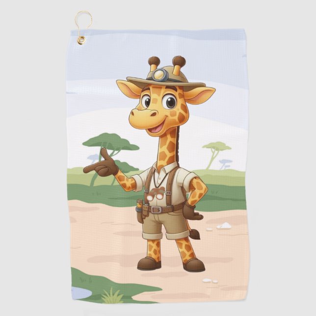 Serviette De Golf Girafe Exploratrice Mignonne en safari (Devant)