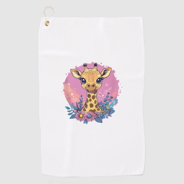 Serviette De Golf Giraffe Adorable Entourée De Fleurs _2 (Devant)