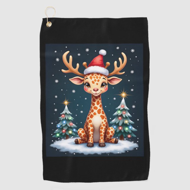 Serviette De Golf Giraffe Reindeer Casquette Père Noël Christmas Tre (Devant)