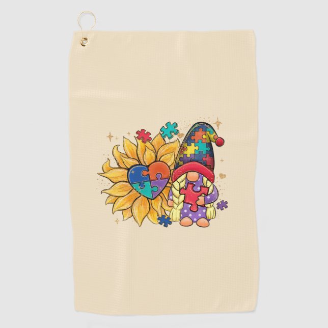 Serviette De Golf Gnome mignonne, tournesol et Sensibilisation sur l (Devant)