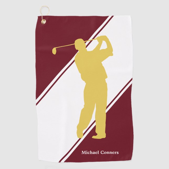 Serviette De Golf Gold Golfer sur Maroon White Golf Towne (Devant)